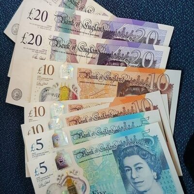 Counterfeit British 5, 10 & 20 Pounds